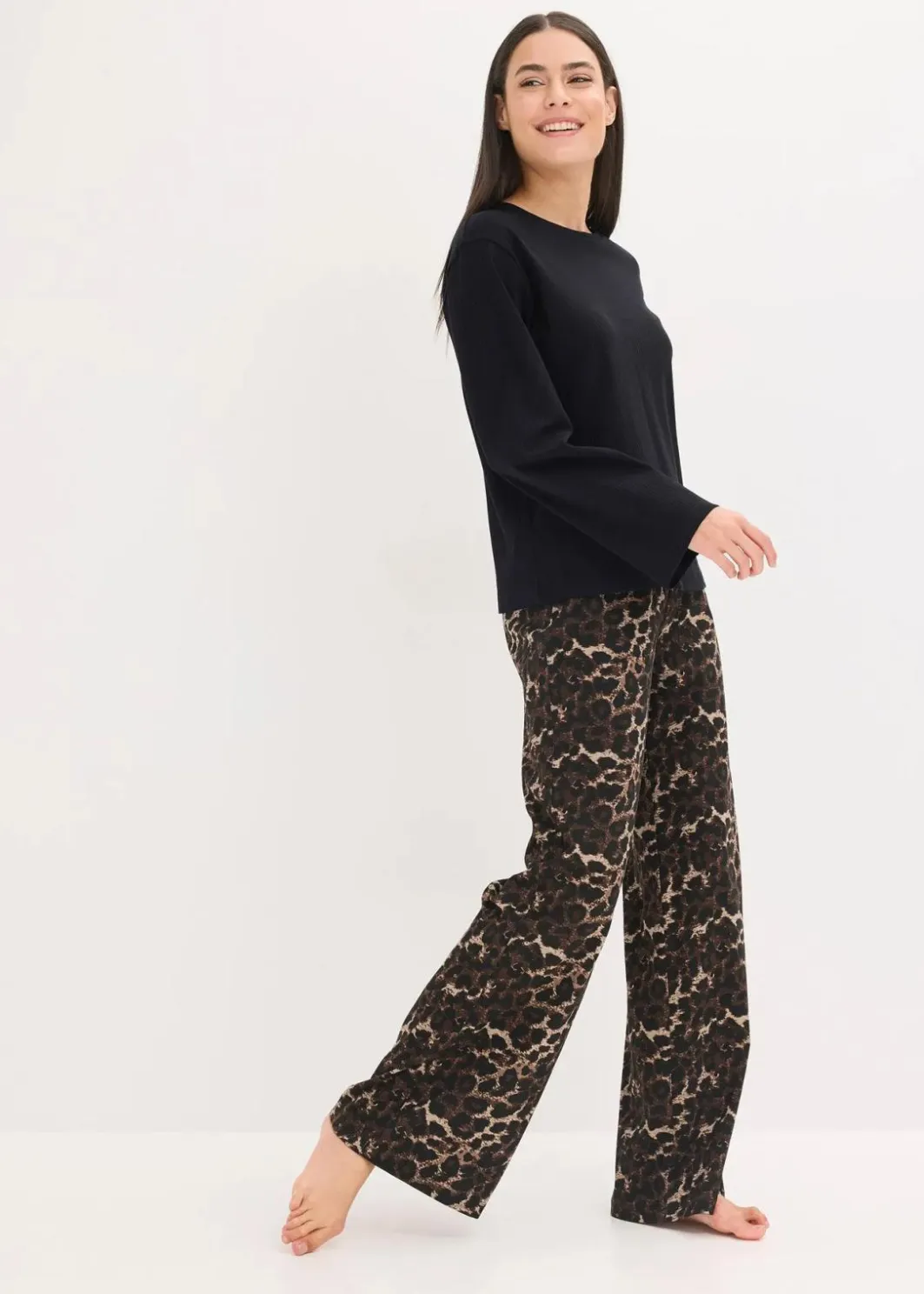Damen bonprix Wäsche·Nachtwäsche|Nachtwäsche|Pyjama mit Rippshirt und weiter Hose