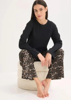 Damen bonprix Wäsche·Nachtwäsche|Nachtwäsche|Pyjama mit Rippshirt und weiter Hose