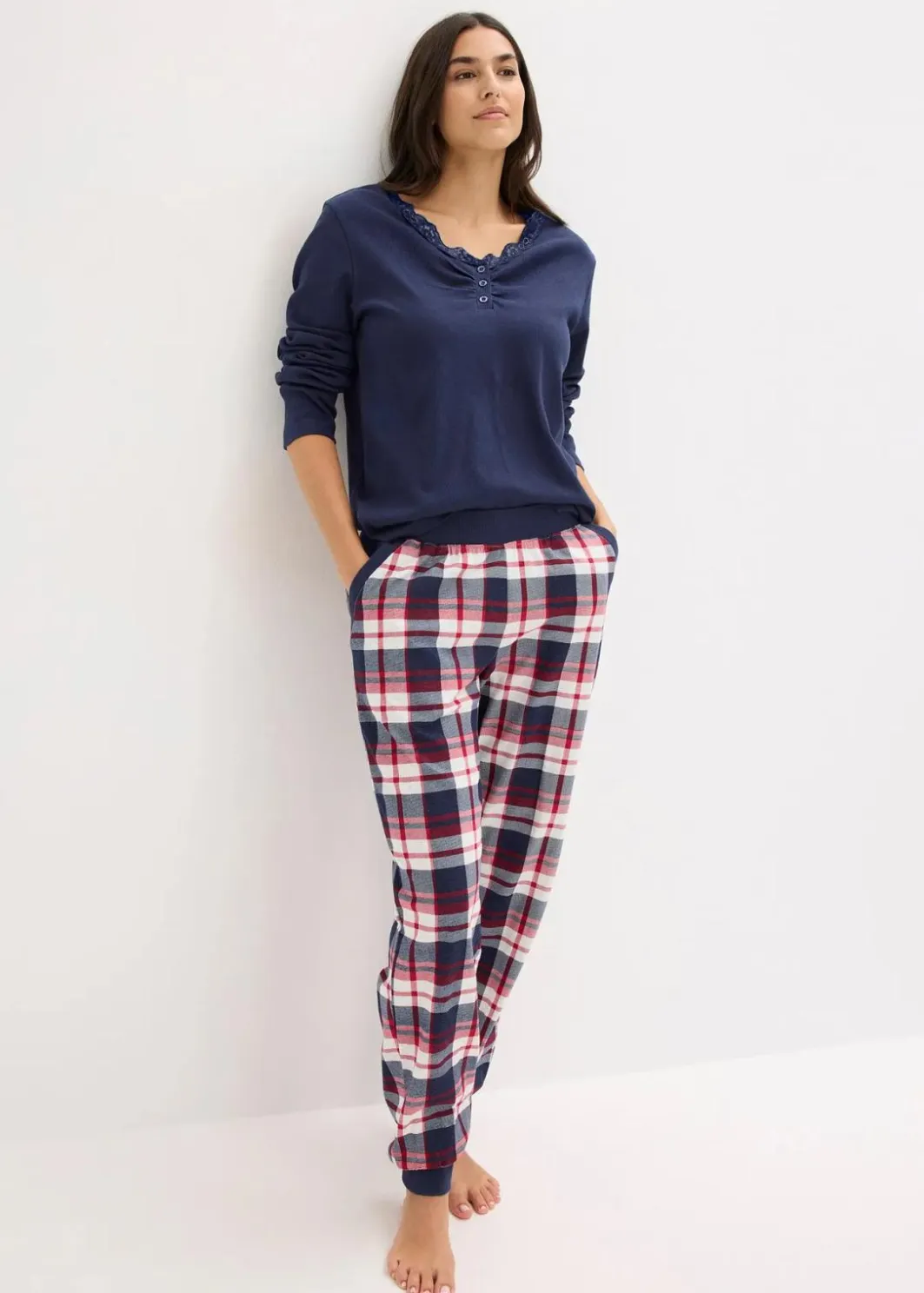 Best Pyjama mit Rippshirt und Knopfleiste Damen Wäsche·Nachtwäsche|Nachtwäsche