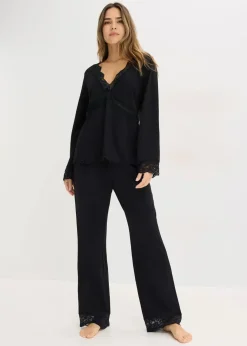 Online Pyjama mit Spitzenbesatz Damen Wäsche·Nachtwäsche|Nachtwäsche