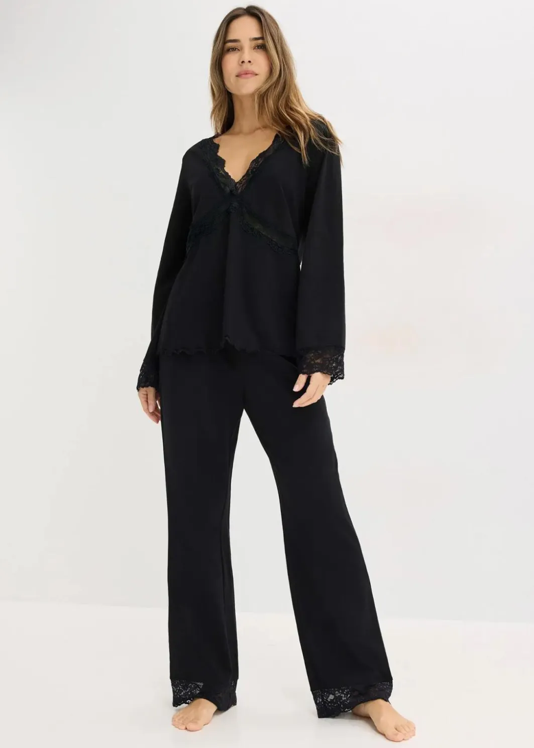 Online Pyjama mit Spitzenbesatz Damen Wäsche·Nachtwäsche|Nachtwäsche