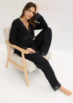 Online Pyjama mit Spitzenbesatz Damen Wäsche·Nachtwäsche|Nachtwäsche