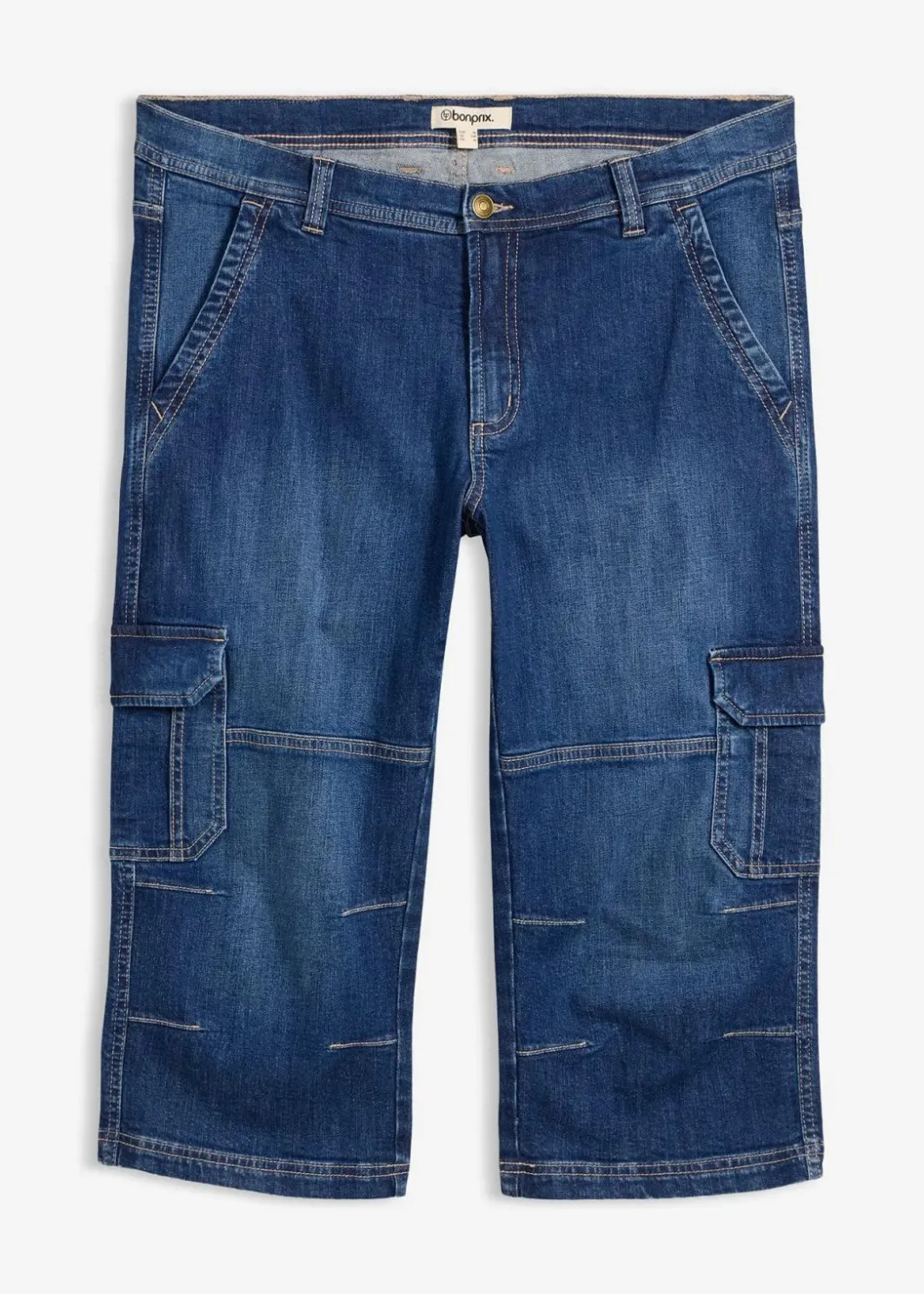 Herren bonprix Jeans|Große Größen|Regular Fit 3/4 Stretch-Cargojeans, Straight