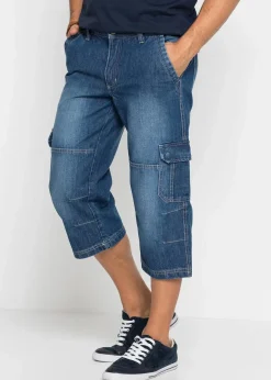 Herren bonprix Jeans|Große Größen|Regular Fit 3/4 Stretch-Cargojeans, Straight