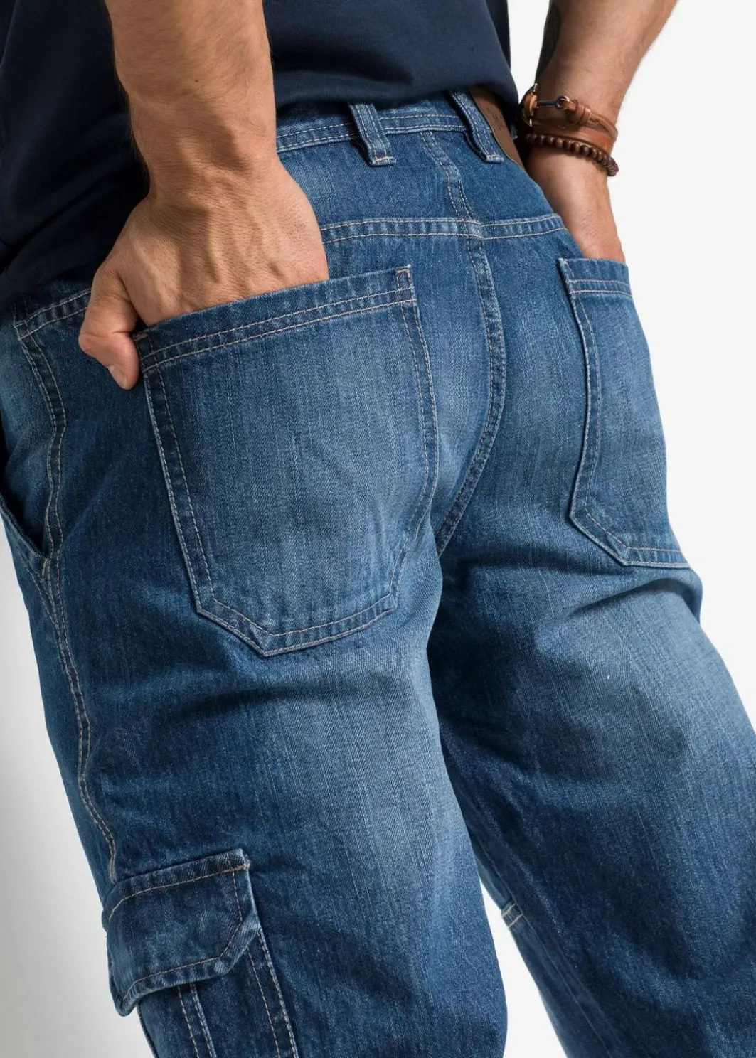Herren bonprix Jeans|Große Größen|Regular Fit 3/4 Stretch-Cargojeans, Straight