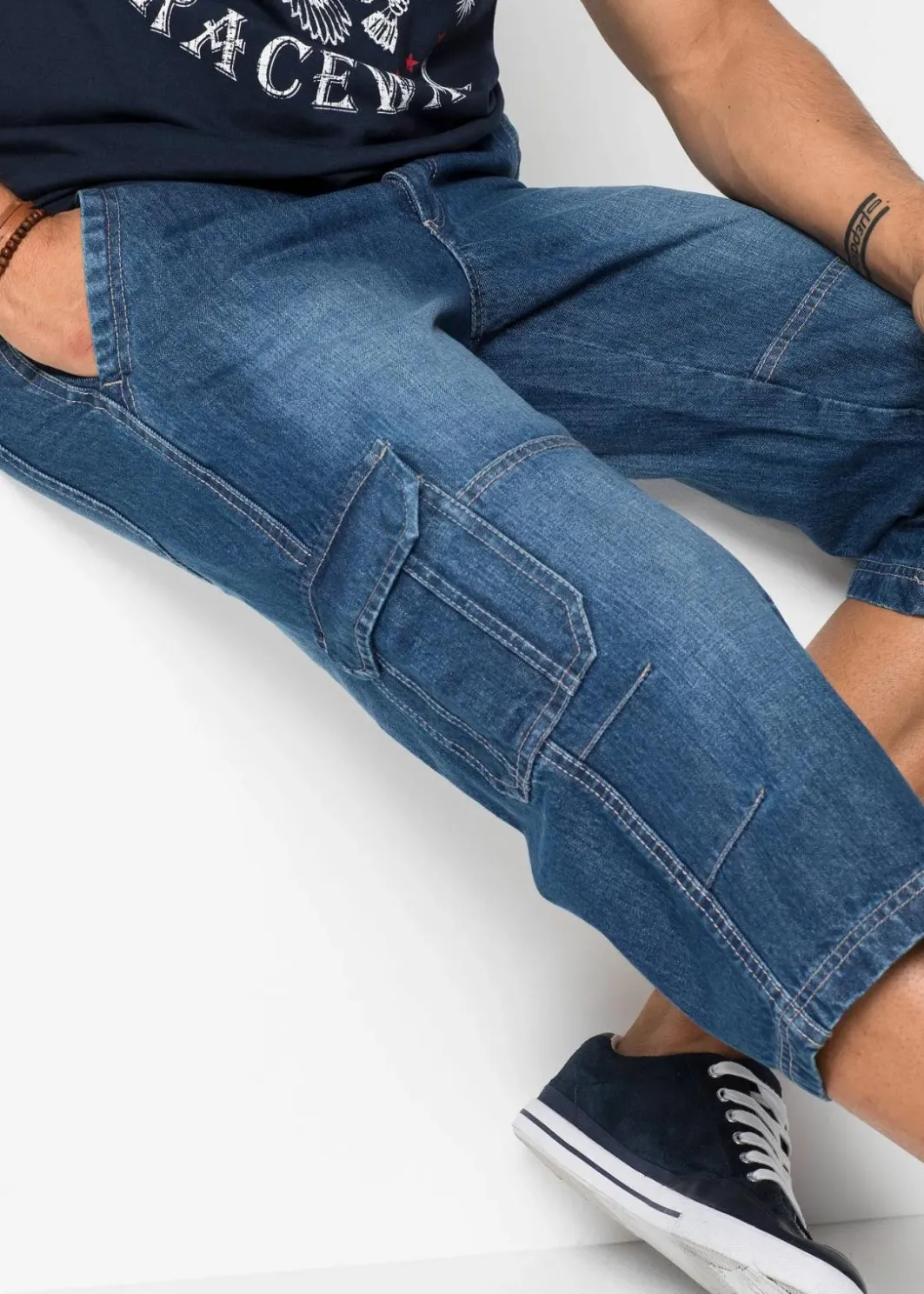 Herren bonprix Jeans|Große Größen|Regular Fit 3/4 Stretch-Cargojeans, Straight