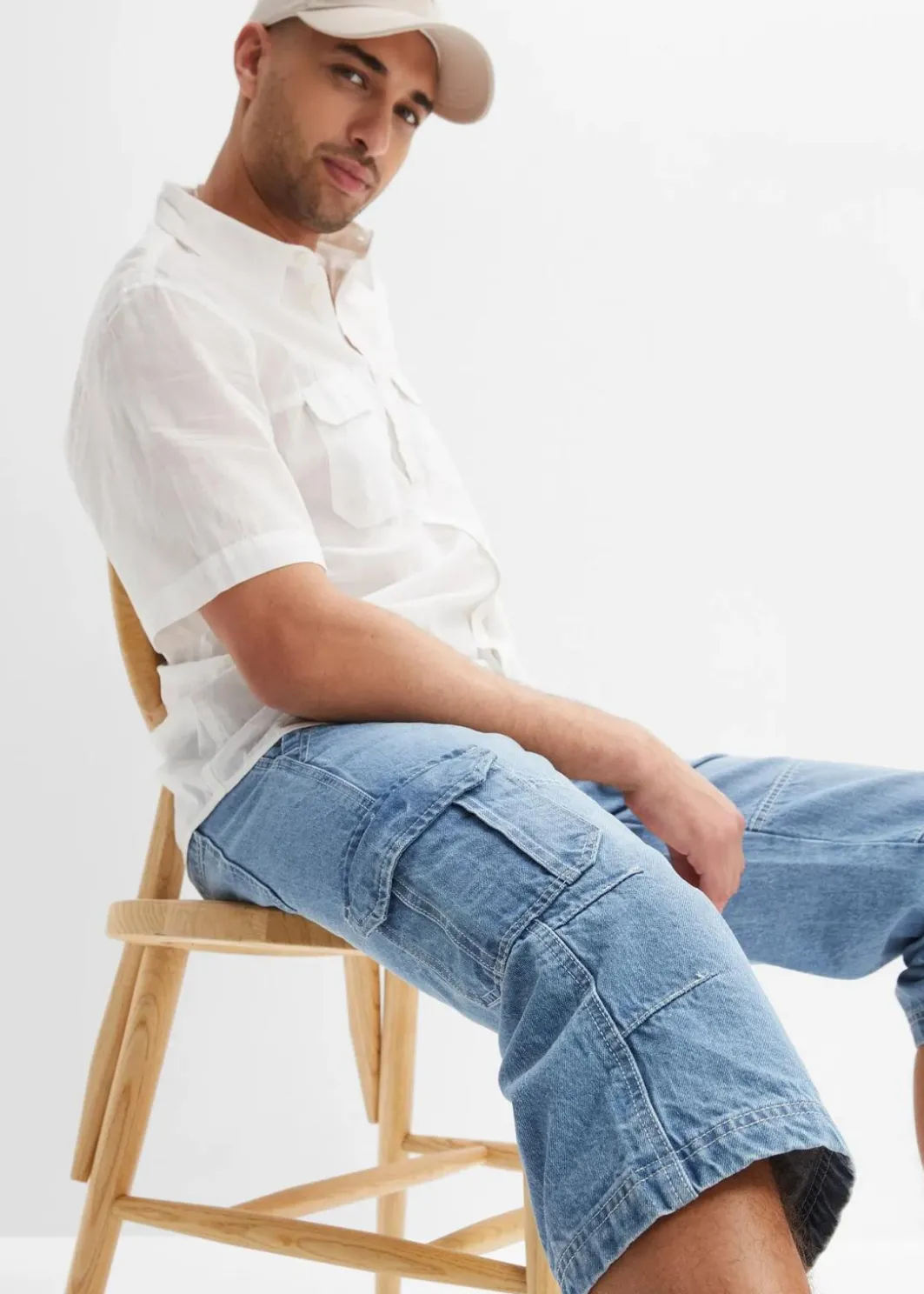 Best Regular Fit 3/4 Stretch-Cargojeans, Straight Herren Große Größen|Jeans