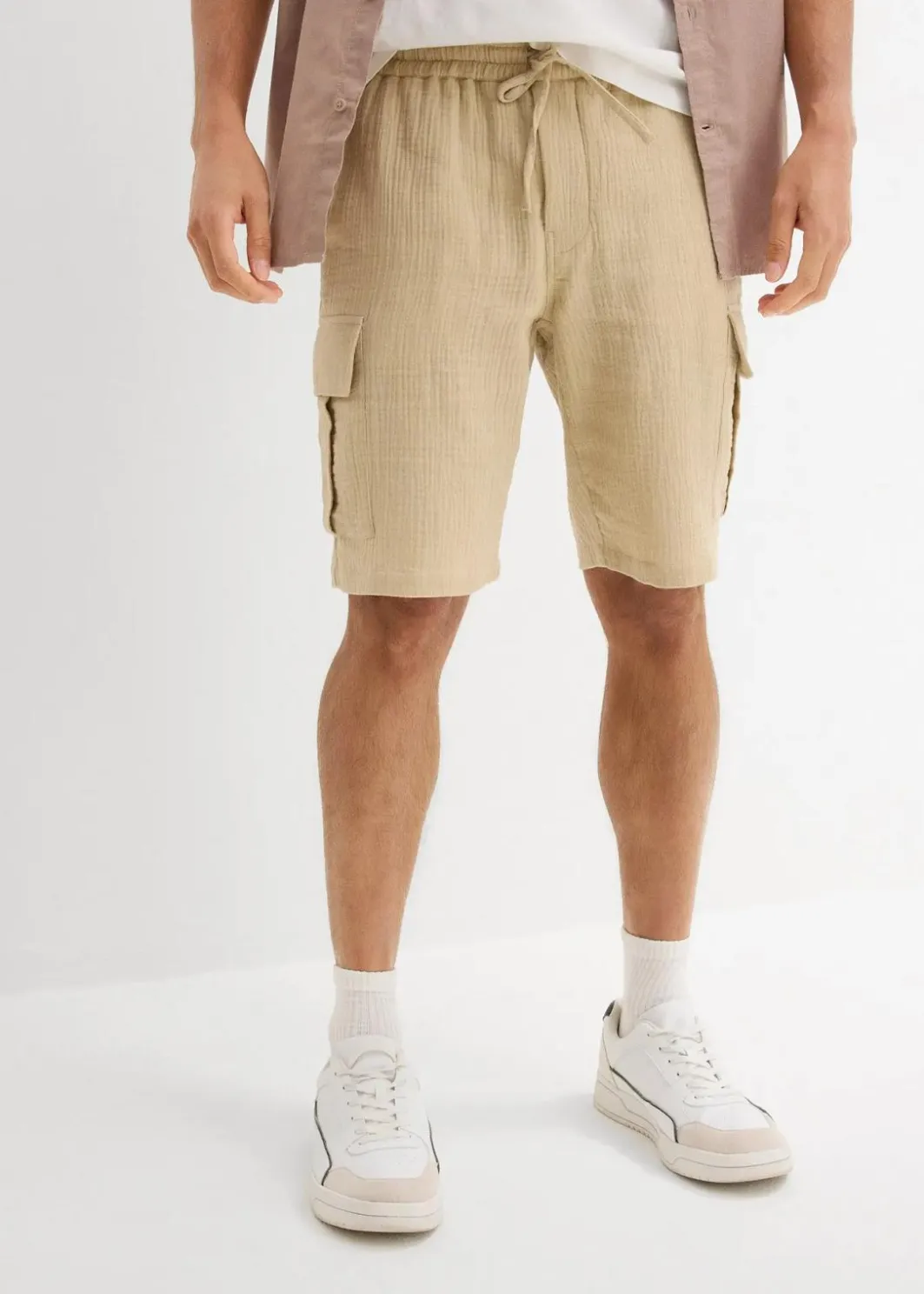 Regular Fit Bermuda aus luftigem Musselin Herren Große Größen|Shorts