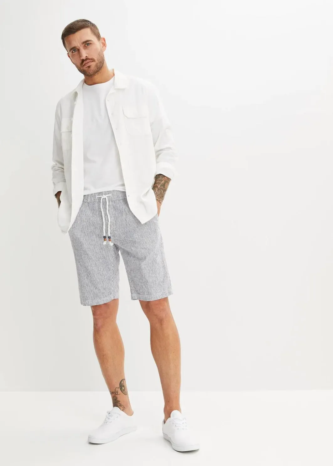New Regular Fit Bermuda aus luftigem Leinen-Mix Herren Große Größen|Shorts