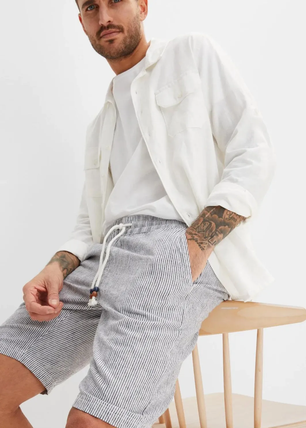 New Regular Fit Bermuda aus luftigem Leinen-Mix Herren Große Größen|Shorts