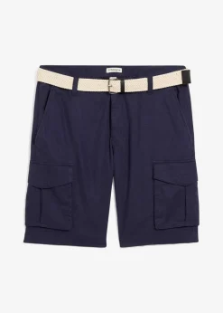 Herren bonprix Hosen|Basics|Regular Fit Cargo-Bermuda mit Gürtel aus luftigem Leinen-Mix
