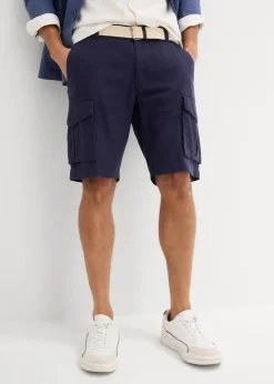 Herren bonprix Hosen|Basics|Regular Fit Cargo-Bermuda mit Gürtel aus luftigem Leinen-Mix