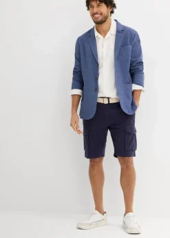 Herren bonprix Hosen|Basics|Regular Fit Cargo-Bermuda mit Gürtel aus luftigem Leinen-Mix