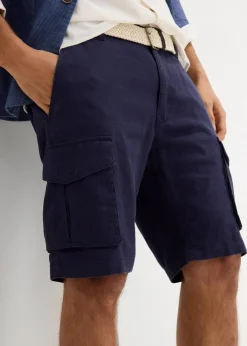 Herren bonprix Hosen|Basics|Regular Fit Cargo-Bermuda mit Gürtel aus luftigem Leinen-Mix