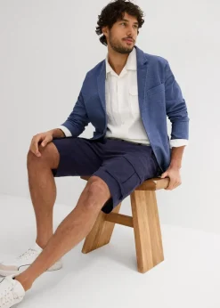 Herren bonprix Hosen|Basics|Regular Fit Cargo-Bermuda mit Gürtel aus luftigem Leinen-Mix