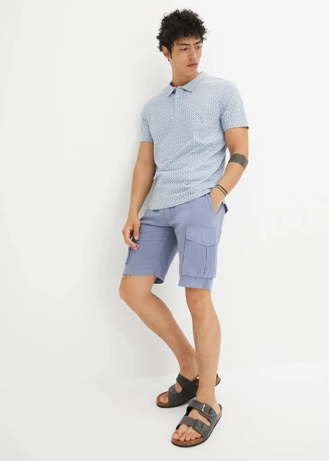 Clearance Regular Fit Cargo-Bermuda mit Gürtel aus luftigem Leinen-Mix Herren Hosen|Basics