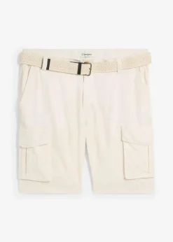 Herren bonprix Große Größen|Shorts|Regular Fit Cargo-Bermuda mit Gürtel aus luftigem Leinen-Mix