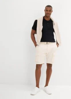 Herren bonprix Große Größen|Shorts|Regular Fit Cargo-Bermuda mit Gürtel aus luftigem Leinen-Mix