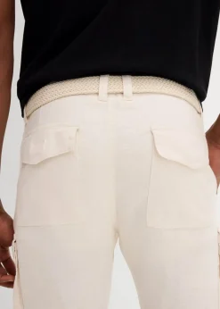 Herren bonprix Große Größen|Shorts|Regular Fit Cargo-Bermuda mit Gürtel aus luftigem Leinen-Mix