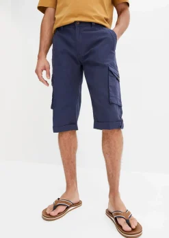 Regular Fit Cargo-Long-Bermuda aus luftigem Leinen-Mix Herren Große Größen|Shorts