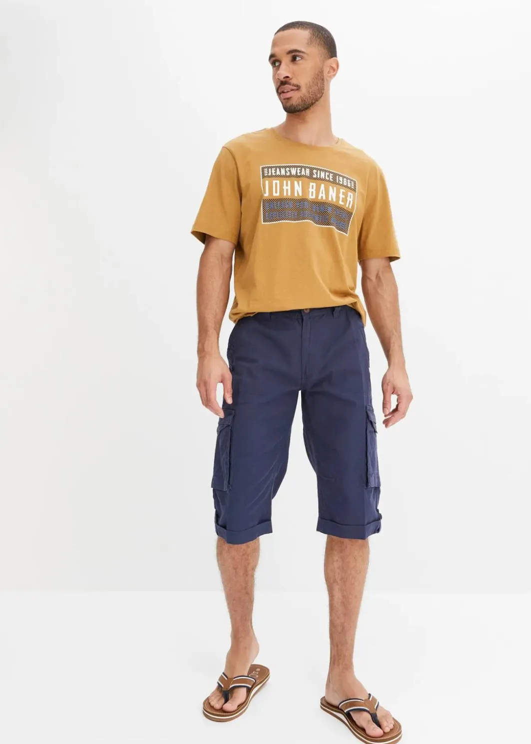 Regular Fit Cargo-Long-Bermuda aus luftigem Leinen-Mix Herren Große Größen|Shorts