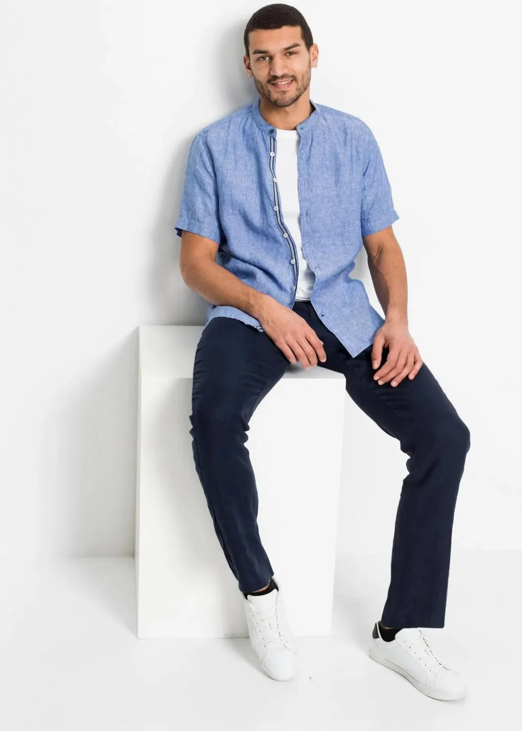 Herren bonprix Hosen|Große Größen|Regular Fit Chinohose aus reinem Leinen, Straight