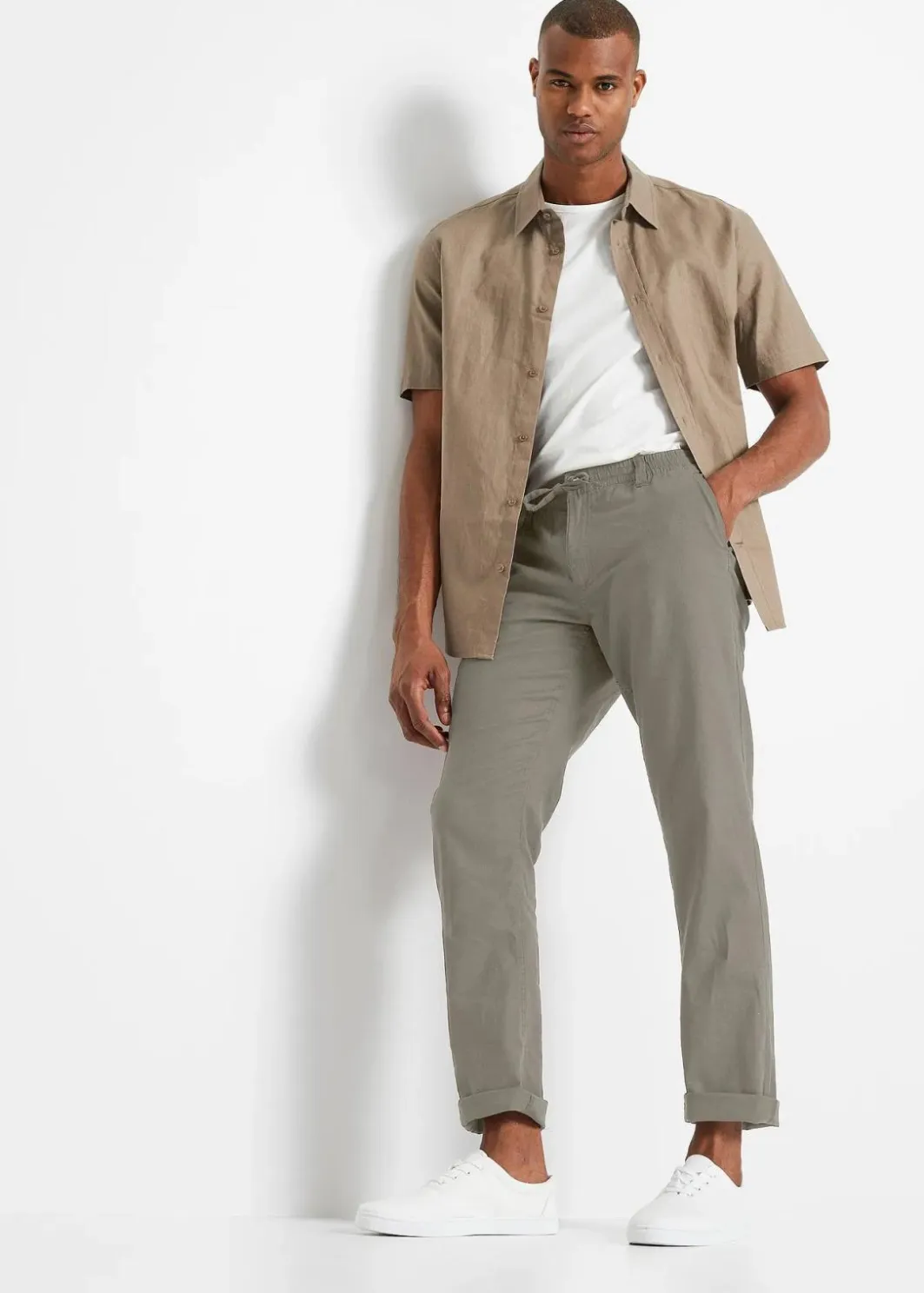 Herren bonprix Große Größen|Hosen|Regular Fit Chinohose aus luftigem Leinen-Mix, Straight