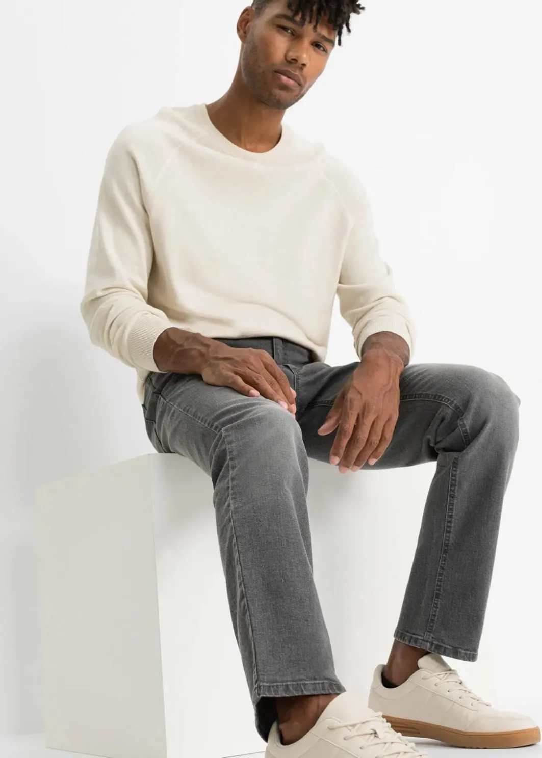 Herren bonprix Große Größen|Jeans|Regular Fit Stretch-Jeans mit Komfortschnitt, Straight