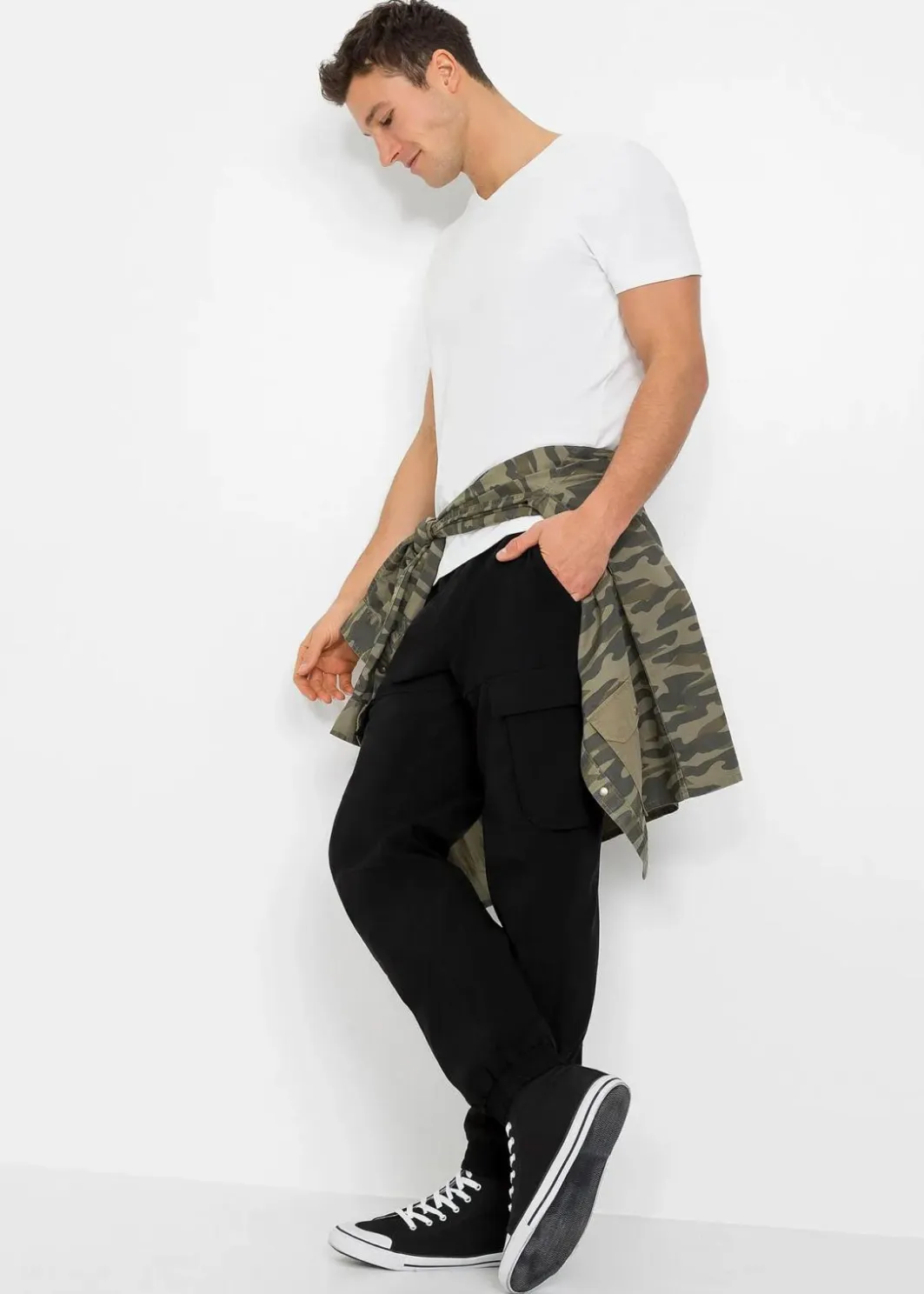 Discount Regular Fit Stretch-Schlupfhose mit Cargotaschen, Straight Herren Große Größen|Hosen