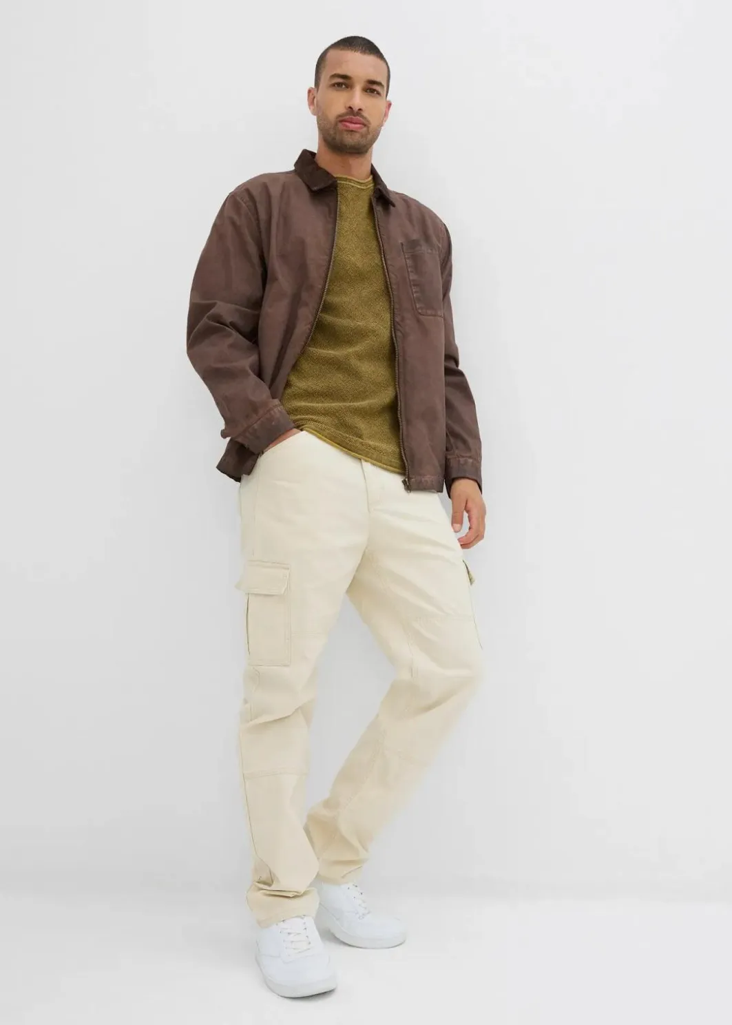 Herren bonprix Große Größen|Hosen|Relaxed Fit Cargo-Hose aus Baumwoll-Canvas, Straight