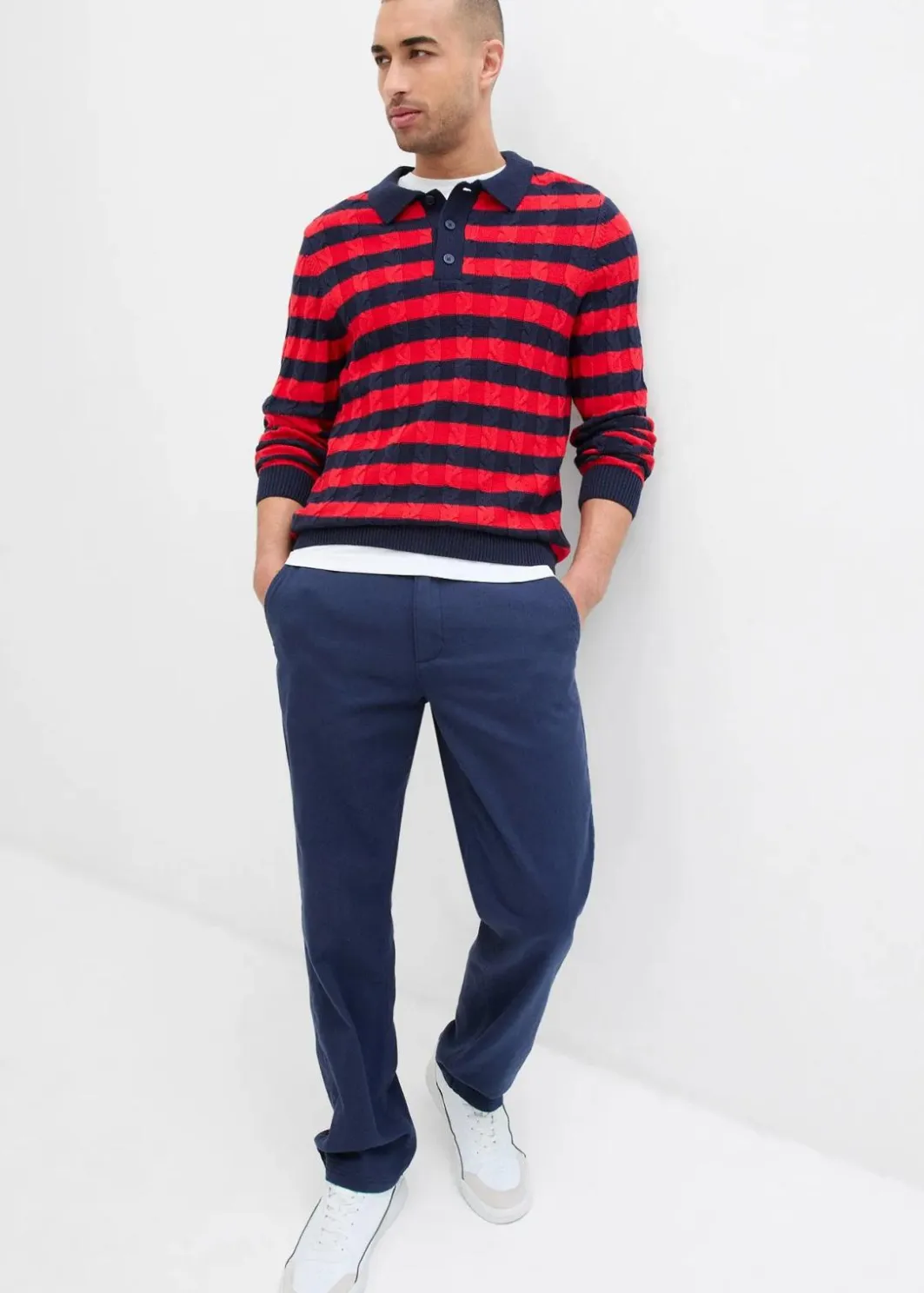 Clearance Relaxed Fit Chinohose mit Komfortbund, Straight Herren Hosen|Große Größen