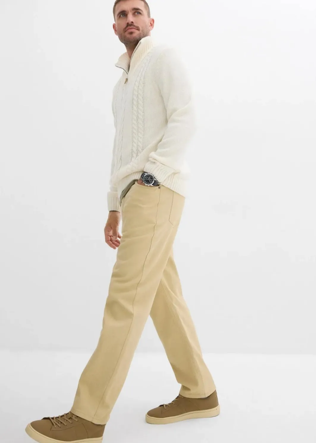 Online Relaxed Fit Twillhose mit Komfortbund, Straight Herren Große Größen|Basics