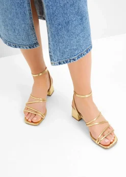Hot Riemchensandaletten in Metallic-Optik Damen Sommerschuhe|Festliche Mode