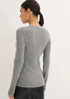 Damen bonprix Pullover & Strickjacken|Strickmode|Rippenpullover mit Viskose