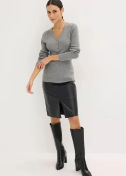 Damen bonprix Pullover & Strickjacken|Strickmode|Rippenpullover mit Viskose