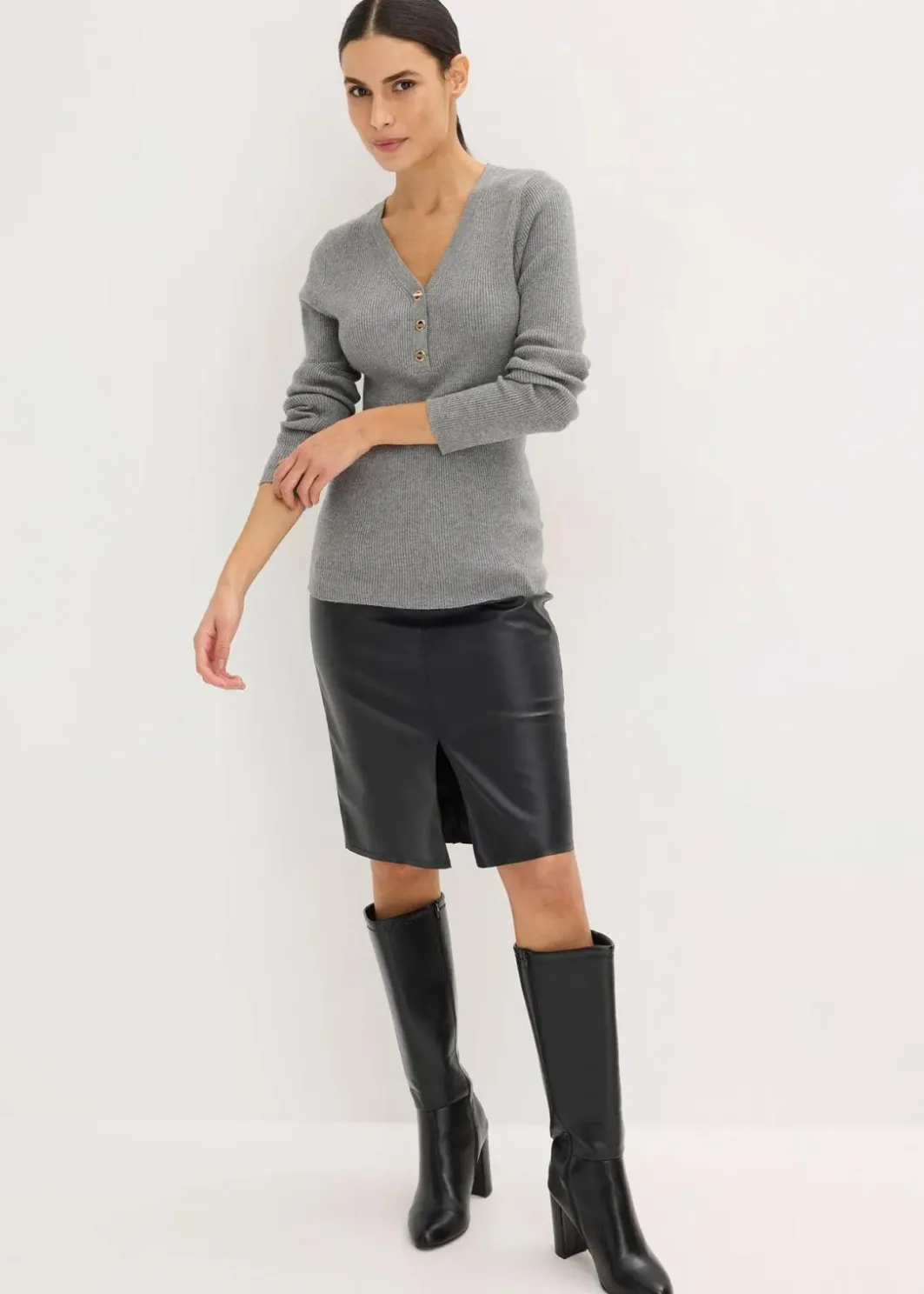 Damen bonprix Pullover & Strickjacken|Strickmode|Rippenpullover mit Viskose