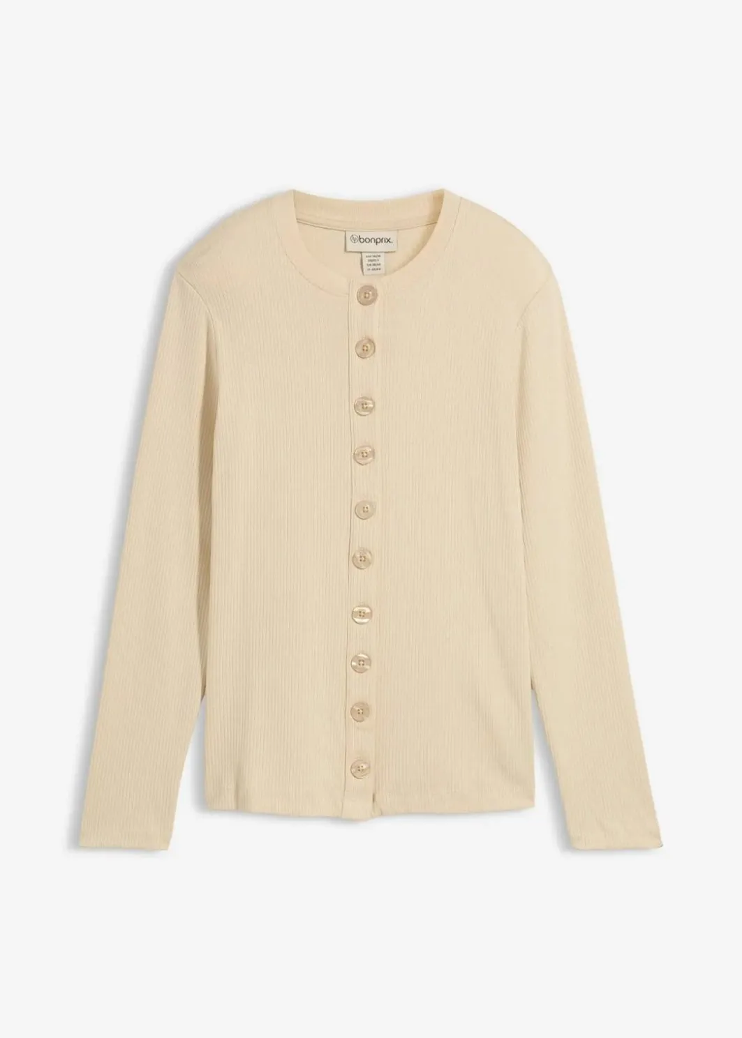 Damen bonprix Nachhaltigere Materialien|Shirts & Tops|Ripp-Langarmshirt aus reiner Baumwolle