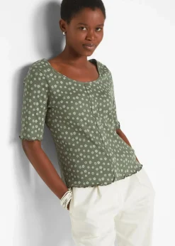 Sale Ripp-Shirt mit Blumendruck, Halbarm Damen Shirts & Tops