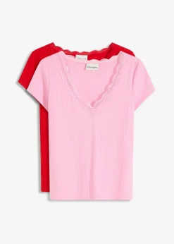 Online Rippshirt mit Spitzendetail (2er Pack) Damen Shirts & Tops