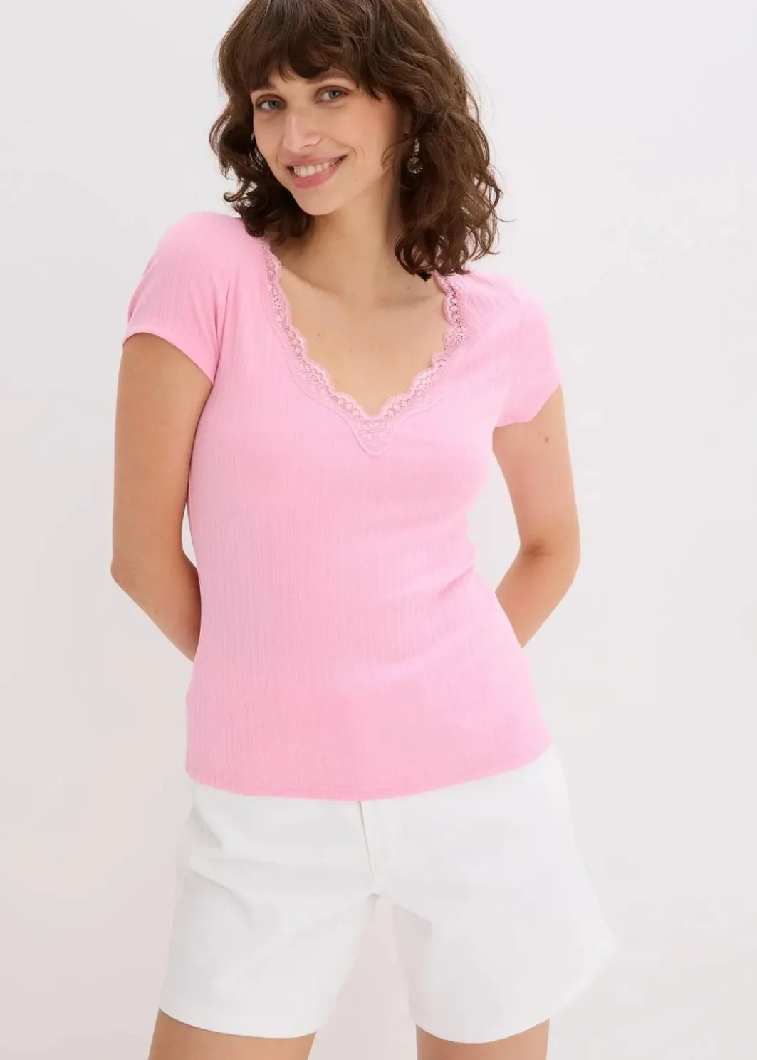 Online Rippshirt mit Spitzendetail (2er Pack) Damen Shirts & Tops