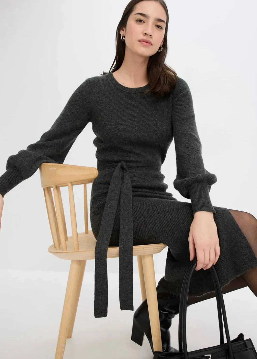 Best Ripp-Strickkleid aus fließendem Viskose-Mix Damen Kleider|Strickmode