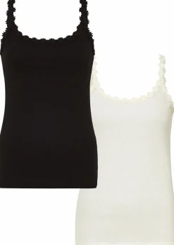 Damen bonprix Shirts & Tops|Ripp-Top mit Spitzenborte