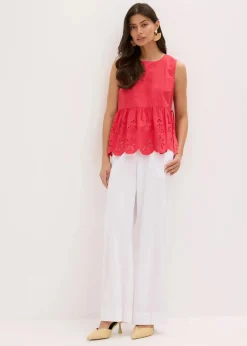 Damen bonprix Shirts & Tops|Blusen & Tuniken|Ärmelloses Blusentop mit Schlitz und Lochstickerei