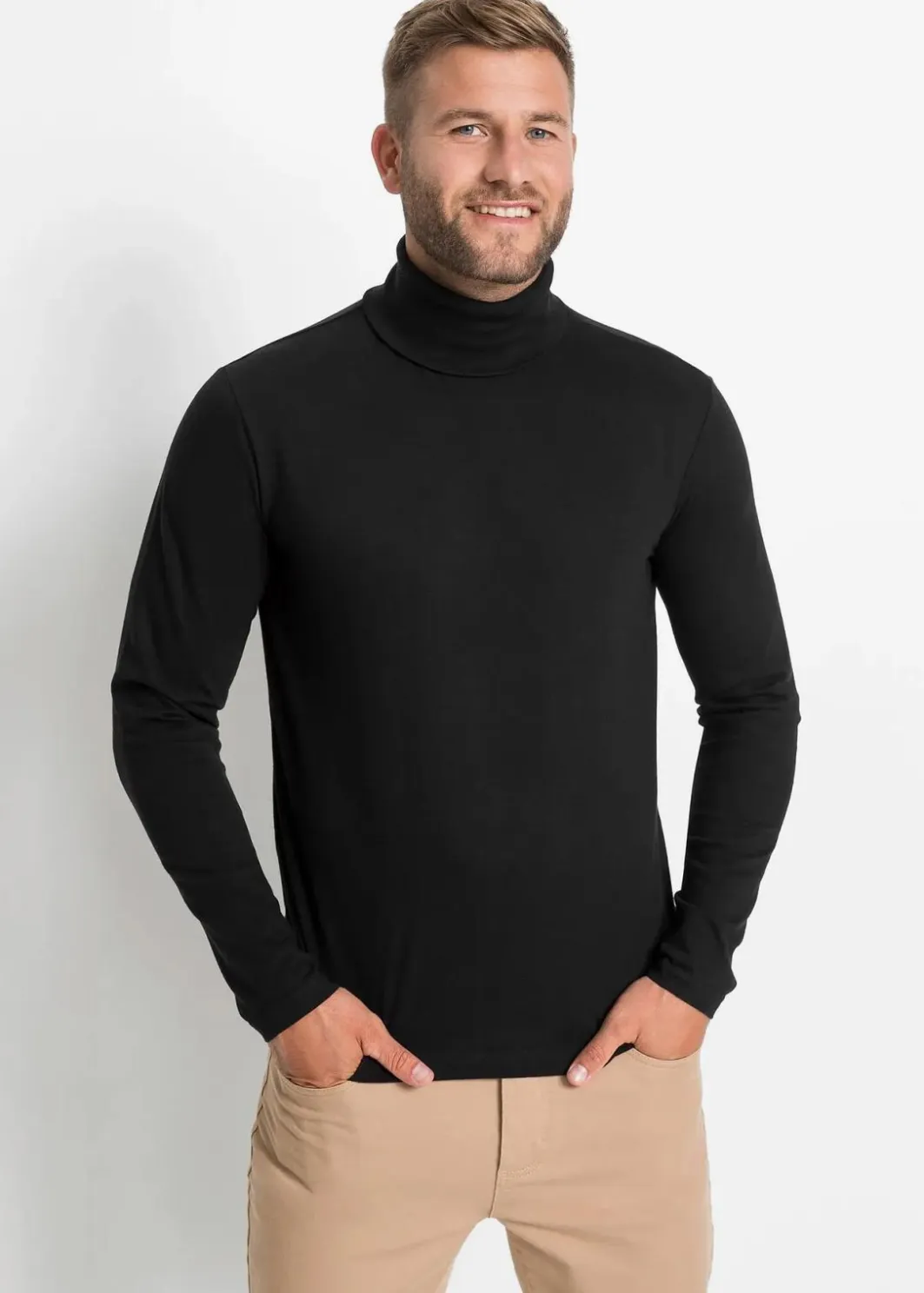 Hot Rollkragen-Langarmshirt aus reiner Bio-Baumwolle Herren Große Größen|Basics