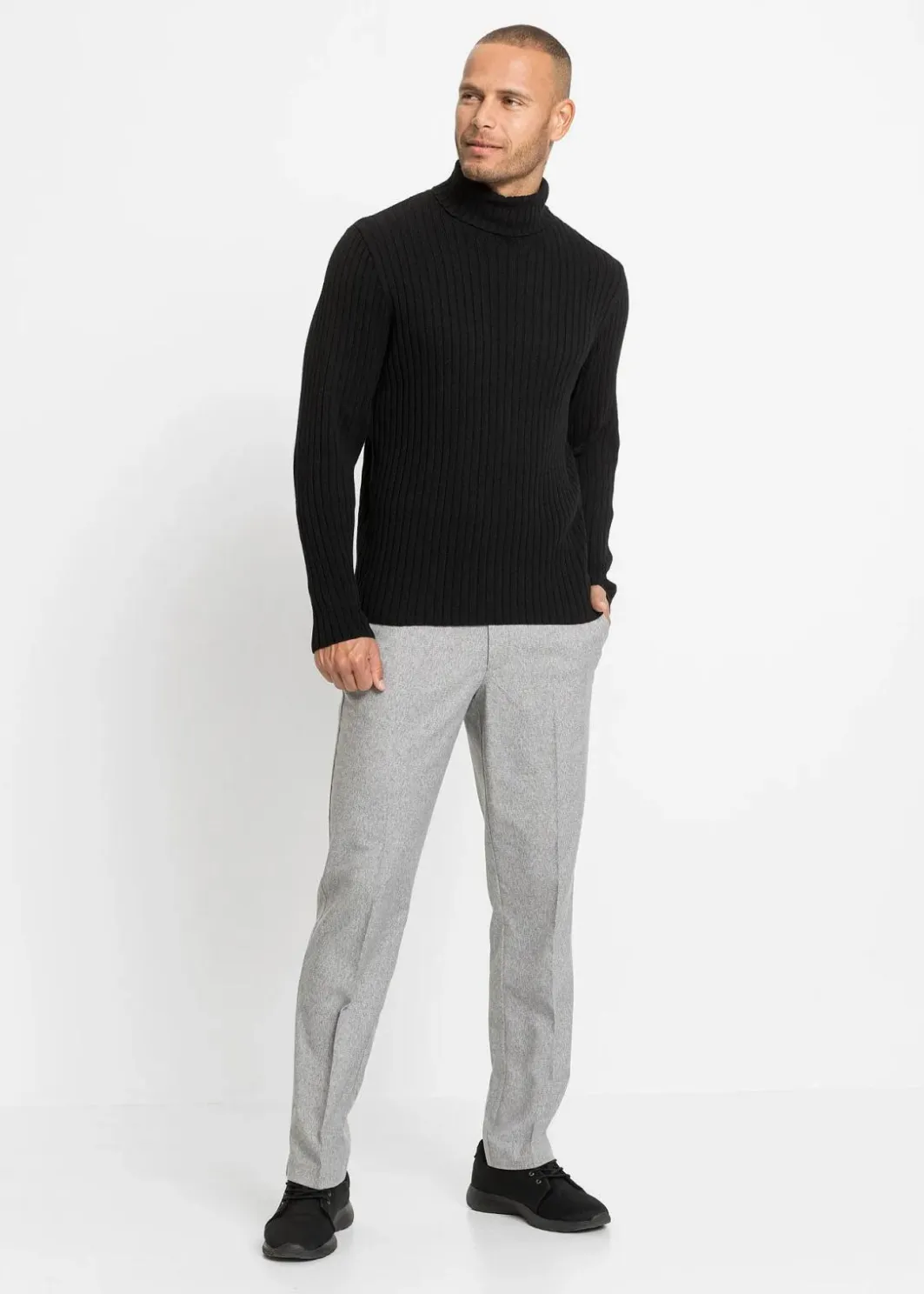 Herren bonprix Große Größen|Pullover & Strickjacken|Rollkragenpullover in Rippstruktur mit recycelter Baumwolle