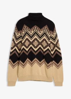 Hot Rollkragenpullover mit Ikat-Muster aus weichem Baumwollmix Herren Große Größen|Pullover & Strickjacken