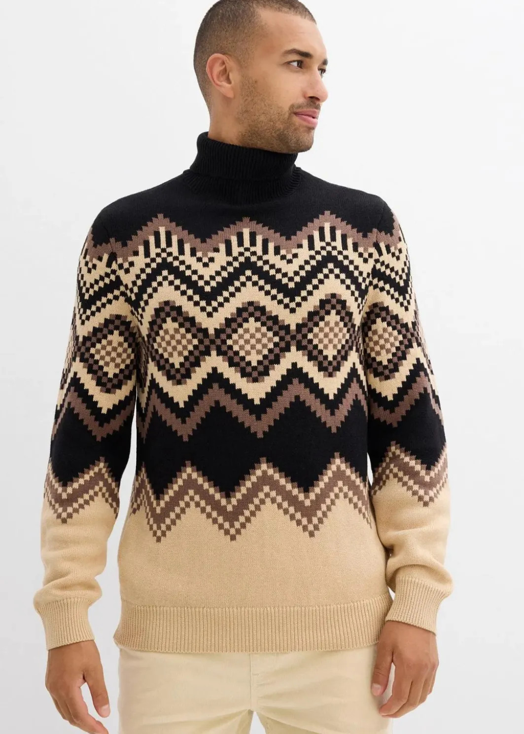 Hot Rollkragenpullover mit Ikat-Muster aus weichem Baumwollmix Herren Große Größen|Pullover & Strickjacken