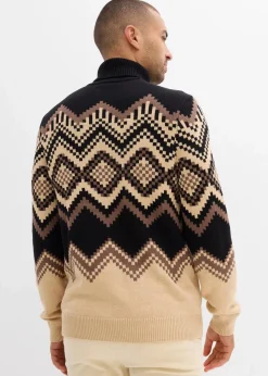 Hot Rollkragenpullover mit Ikat-Muster aus weichem Baumwollmix Herren Große Größen|Pullover & Strickjacken