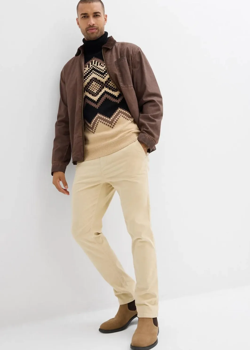 Hot Rollkragenpullover mit Ikat-Muster aus weichem Baumwollmix Herren Große Größen|Pullover & Strickjacken
