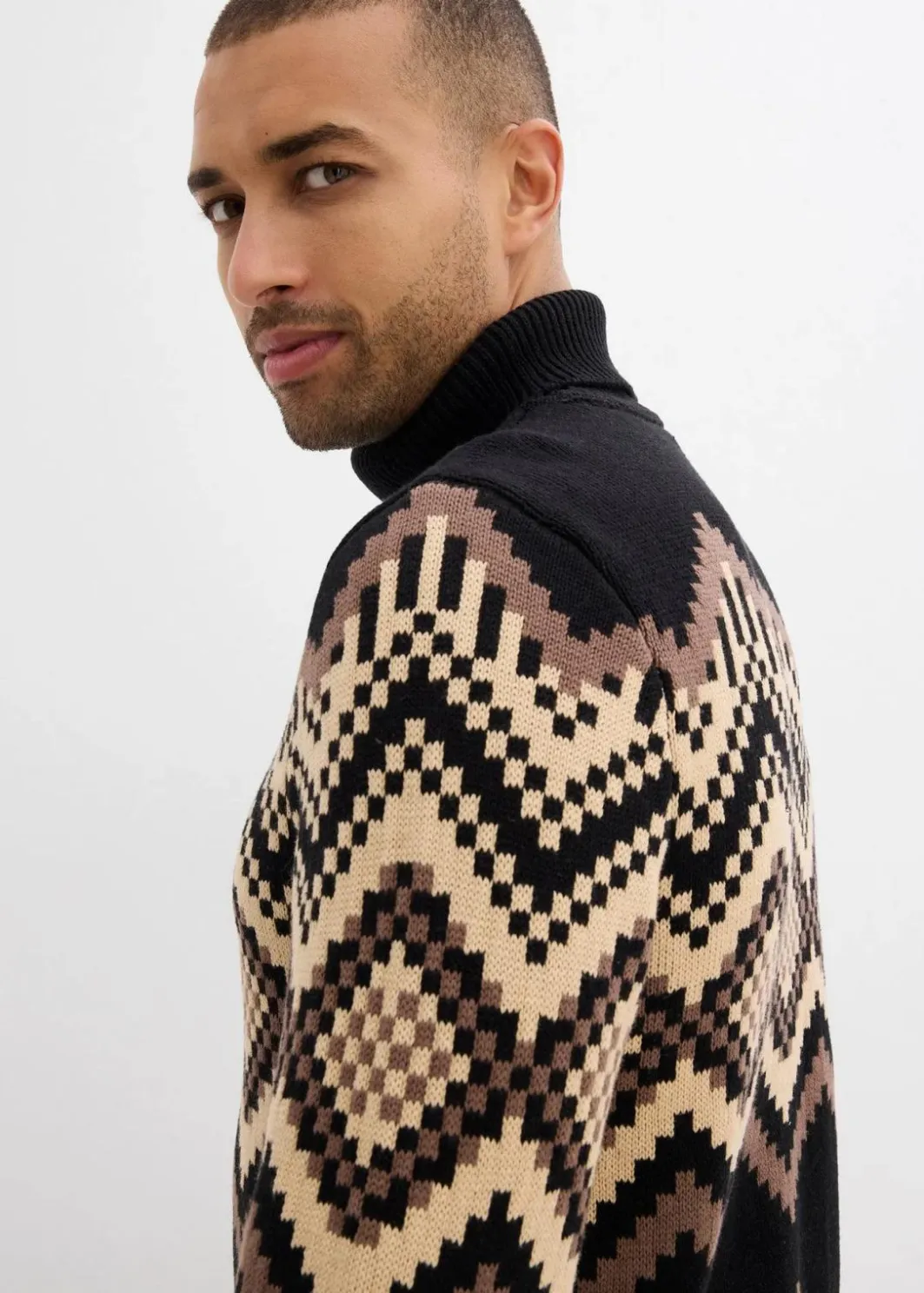 Hot Rollkragenpullover mit Ikat-Muster aus weichem Baumwollmix Herren Große Größen|Pullover & Strickjacken